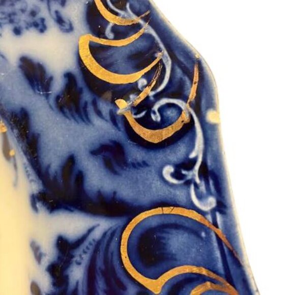 Vintage Grindley Argyle Pattern Flow Blue Bowl with Gold Accents  4 Pieces  VGUC - Picture 9 of 16